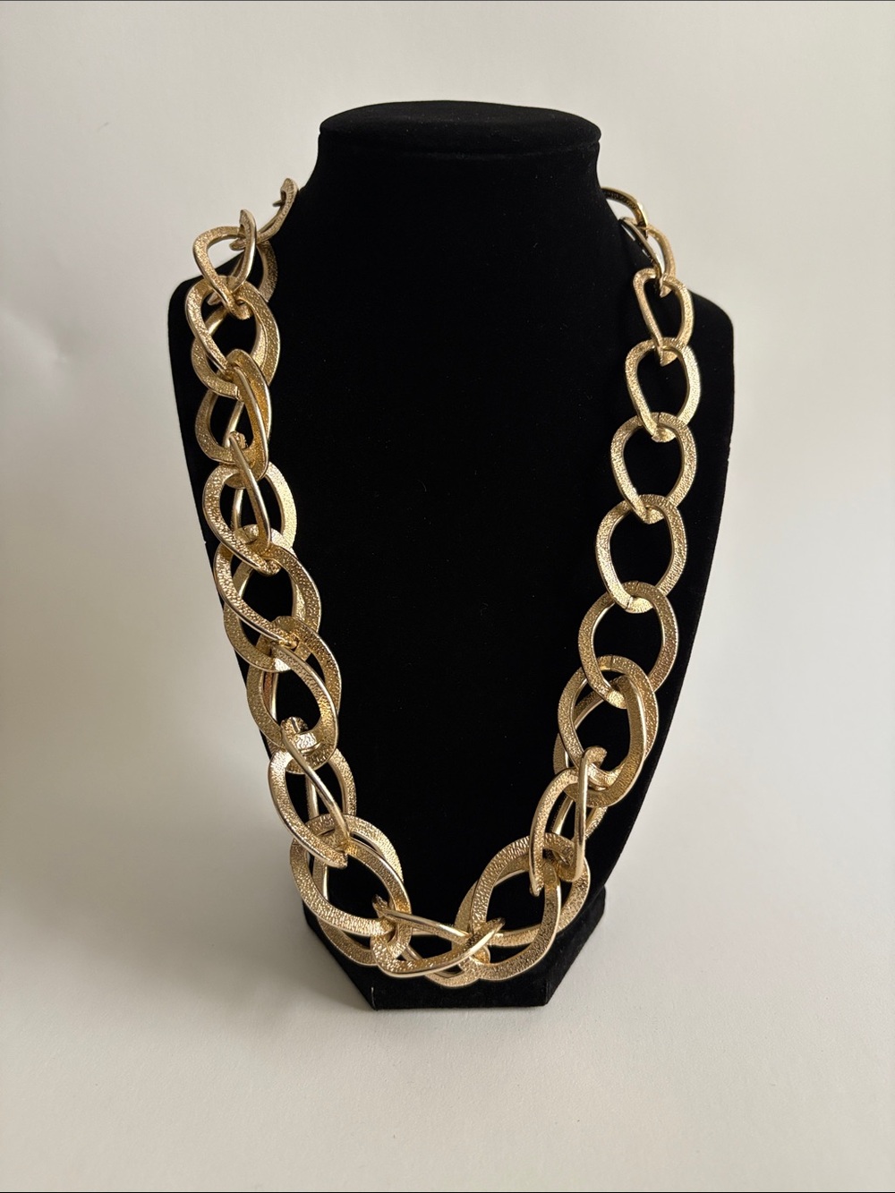 Gold Chunky Textured Link Necklace Bold Statement Women Jewelry